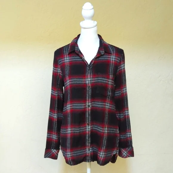 Madewell Flannel Classic Ex-Boyfriend Shirt in Rollins Red Plaid Size Small - Picture 3 of 9